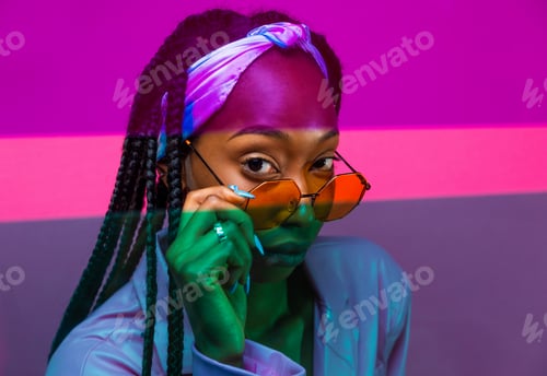 Preview: Beautiful afro woman with pigtails and stylish clothes