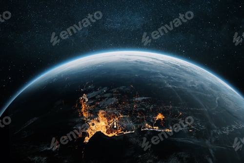 Preview: Beautiful night city of Istanbul with city lights from space. Amazing blue planet earth
