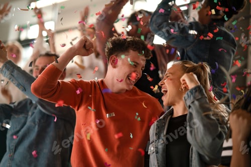 Preview: Excited fans celebrating the win in live match at stadium.