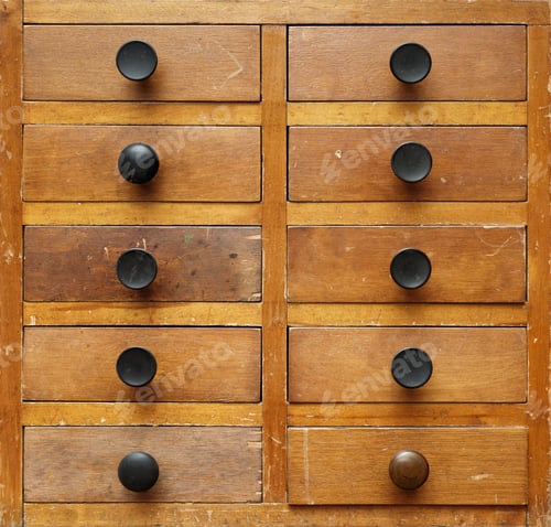 Preview: Old wooden cabinet with drawers