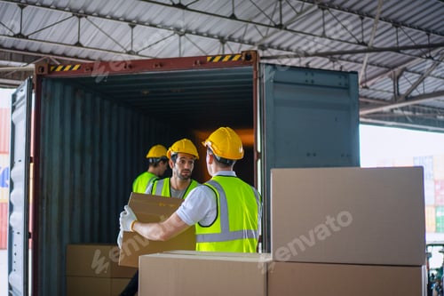 Preview: Blue collar workers are working at warehouse.