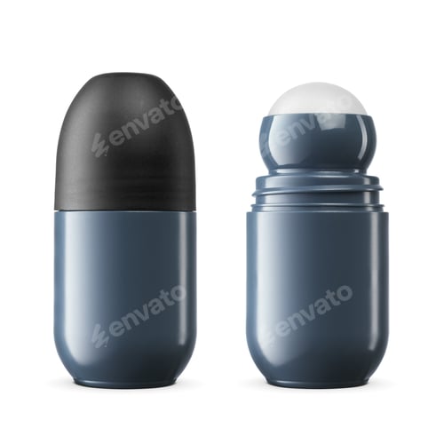 Preview: Dark blue plastic roll-on antiperspirant deodorant bottle isolated.