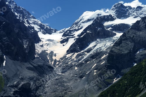 Preview: Mountain landscape along the road to Stelvio pass at summer. Glacier