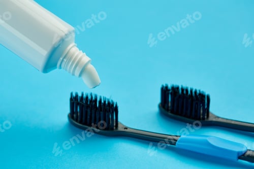 Preview: Oral care products, blue background, nobody
