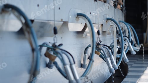Preview: Automated cow milking device after producing milk technological cowshed.