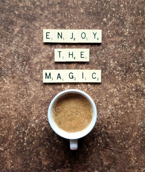 Preview: Coffee with quote on table top view