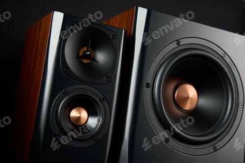 Preview: Audio system on dark background. Sound speakers