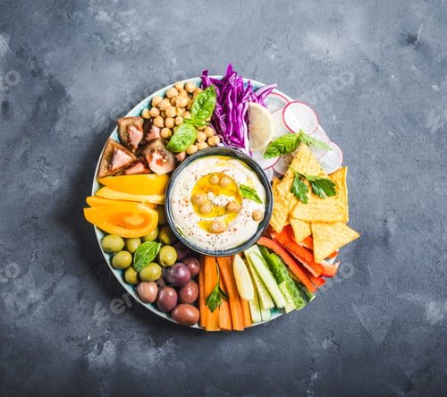 Preview: Hummus platter with assorted snacks