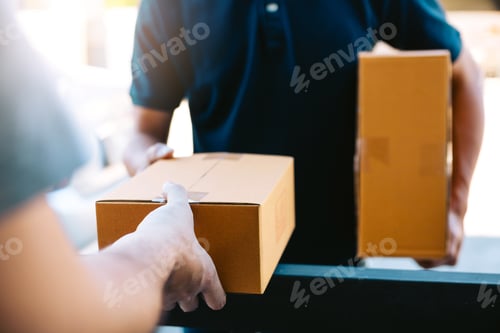 Preview: cargo staff are delivering cardboard boxes with parcels inside
