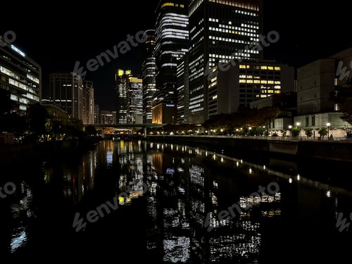 Preview: Night in Osaka, Japan. Reflection in river