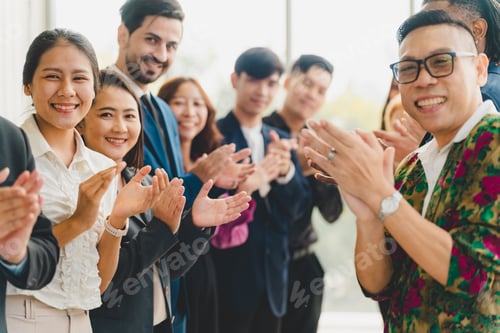 Preview: Celebrate victory to business success with colleagues. Business celebration party event with partner
