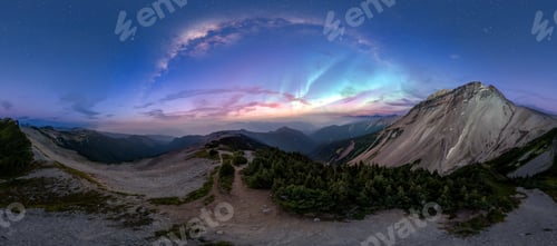 Preview: Starlit Mountain Panorama With Aurora Borealis Over British Columbia, Canada
