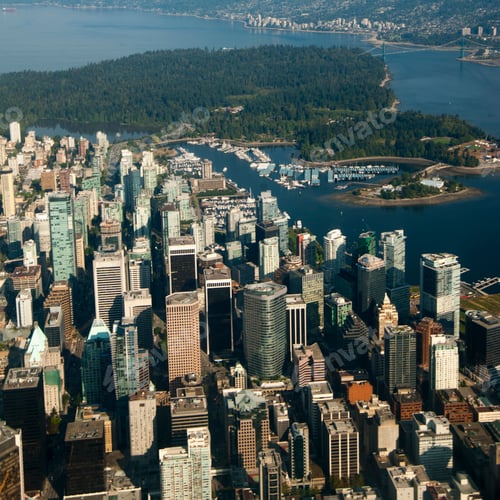 Preview: Aerial view of river and Vancouver cityscape, British Columbia, Canada