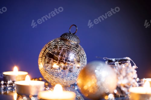 Preview: Magic silver holiday glitter background with Christmas decoration