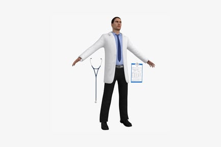 Preview: Physician with stethoscope and clipboard, arms outstretched