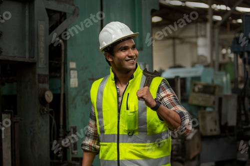 Preview: portrait of foreman or worker are working in factory.