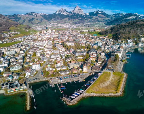 Preview: Panoramic drone view of Brunnen and Ingenbohl, Switzerland