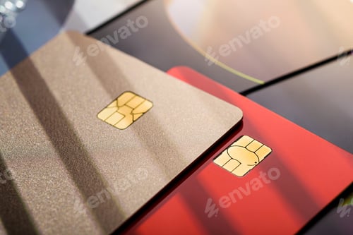 Preview: Stack of different credit cards, close up view with selective focus.