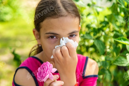 Preview: Spring flowers allergy in a child. Selective focus.