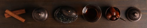 Preview: Concept of traditional turkish brewed hot drink, turkish tea, top view