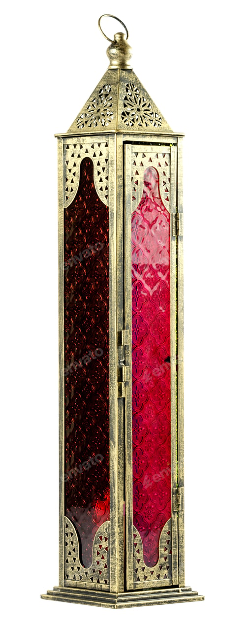 Preview: Red Glass and Gold Metal Lantern