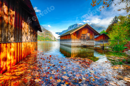Preview: Sunny morning on the lake Altausseer See Alps Austria Europe