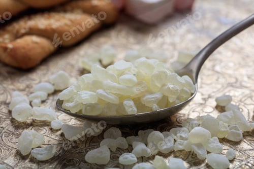 Preview: Chios mastic tears on silver background