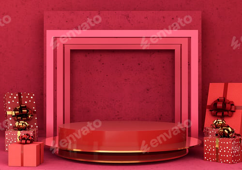 Preview: Happy New Year on Blank poduim of product stand with gift box