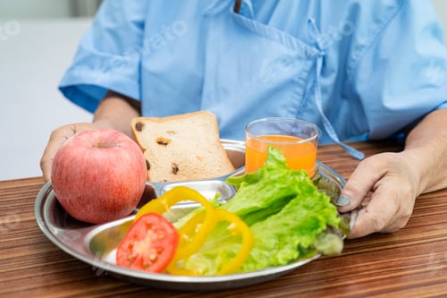 Preview: Asian senior or elderly old lady woman patient eating breakfast vegetable healthy food with hope