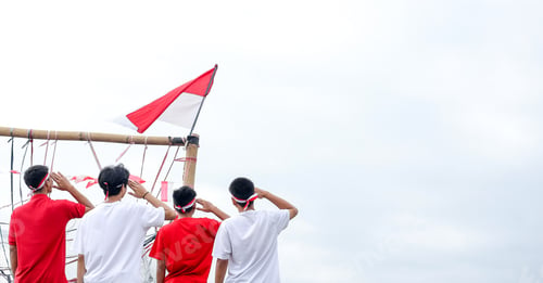 Preview: Teenagers Saluting a Red and White Flag