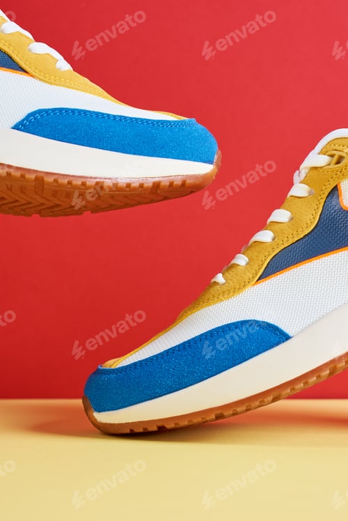 Preview: Stylish trendy shoes on colorful background