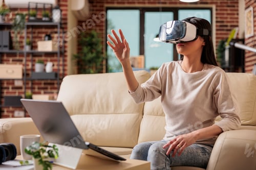 Preview: Asian woman enjoying VR virtual reality headset