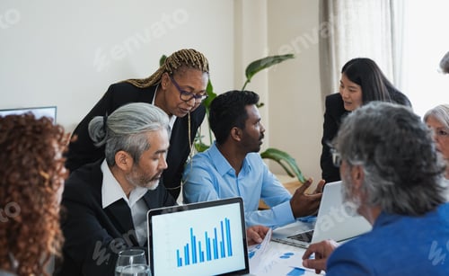 Preview: Multi generational people working together inside modern bank office