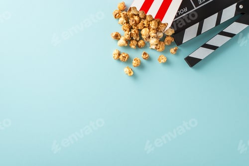 Preview: Excitement for filmstrip debut idea. Top-view image of director's clapper