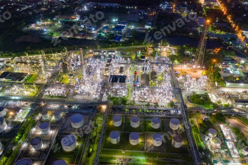 Preview: Petrochemical oil refinery in Bangkok City, Thailand. Oil and gas tanks in industry factory.