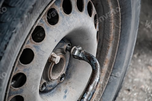 Preview: Auto mechanic changes wheel on old car.