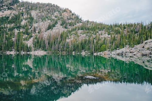 Preview: Mountain and trees landscape reflecting on a lake in the Rocky Mountains