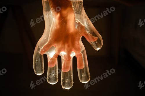 Preview: Crop child in plastic glove with water
