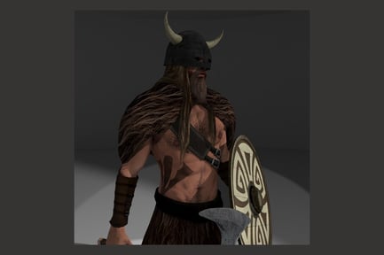 Preview: Horned Helmet Barbarian Warrior with Axe and Shield