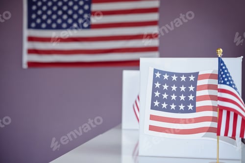 Preview: American Flag And Banner In Voting Place