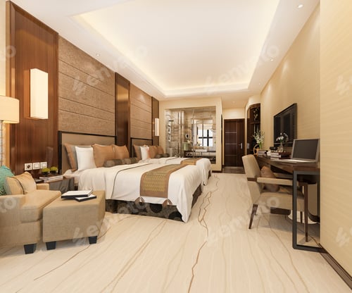 Preview: 3d rendering modern dining room and living room with luxury chinese decor