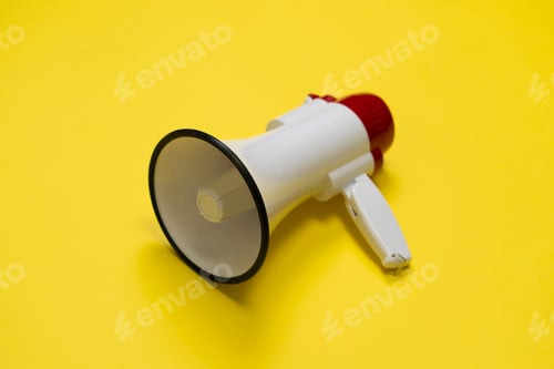 Preview: a simple white megaphone speaker isolated, loudspeaker alert