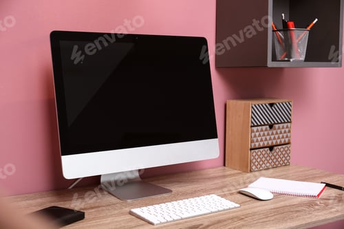 Preview: Comfortable workplace with computer on desk in home office