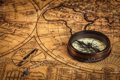 Preview: Old vintage compass on ancient map