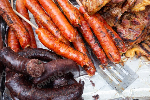 Preview: Colombian barbecue, typical food of Colombia, close-up image