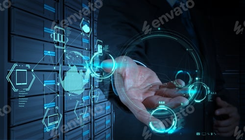 Preview: Businessman Hand Working With A Cloud Computing Diagram On The New Computer Interface