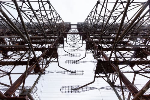 Preview: Duga Radar under a blue cloudy sky in an abandoned area in Chernobyl