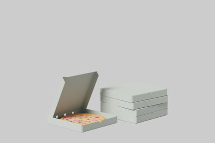 Preview: Open pizza box with pizza and closed pizza boxes