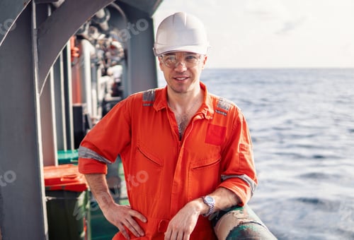 Preview: Marine chief officer or chief mate on deck of ship or vessel
