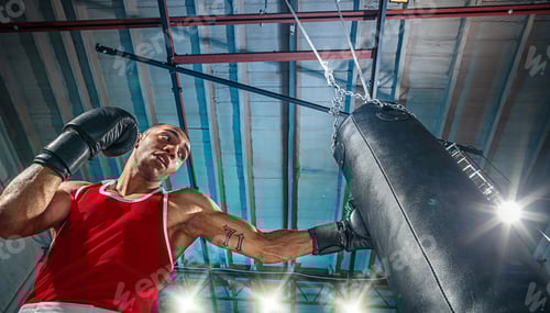 Preview: Man Boxing with Punching Bag in Gym